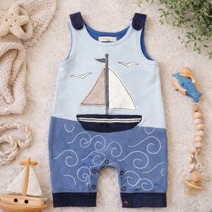 Lovedbaby 12-18M Sailboat Romper Organic Cotton Blue Nautical Outfit